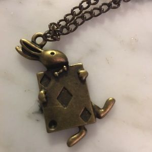 Alice in wonderland bunny poker card necklace